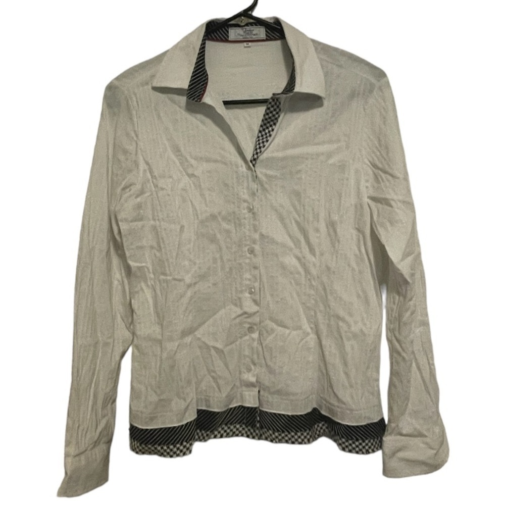 VLTs by Valentina Button Down White Long Sleeve Shirt Size Medium